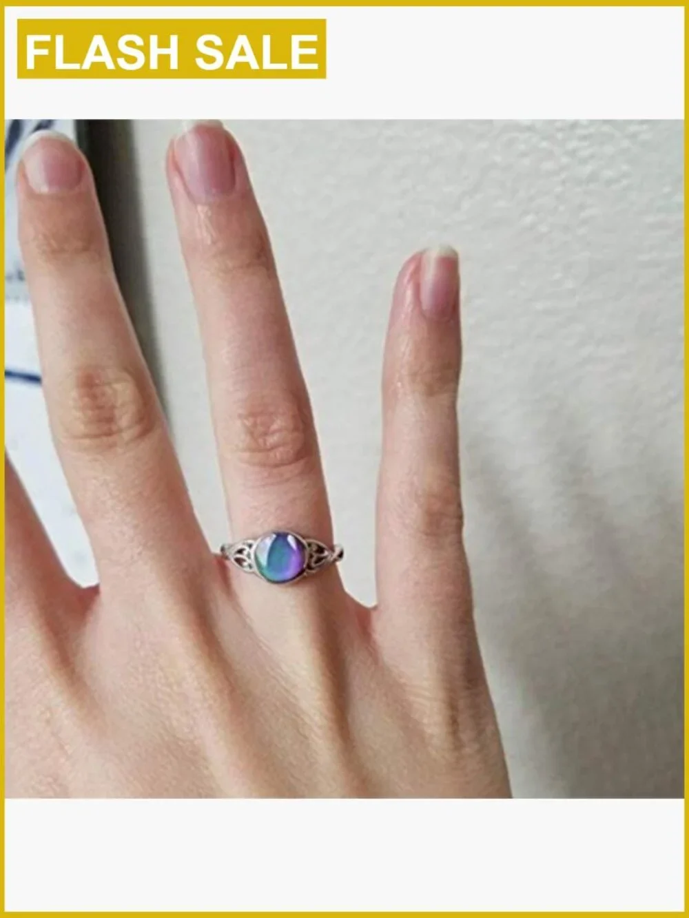 925 Silver Mood Ring Retro Flower Round Stone Changeable Ring Size 8